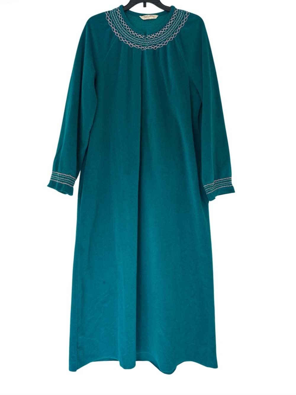 Vanity Fair VTG Teal Maxi Sleep Pajama Nightgown Dress Embroidery Dainty Size M